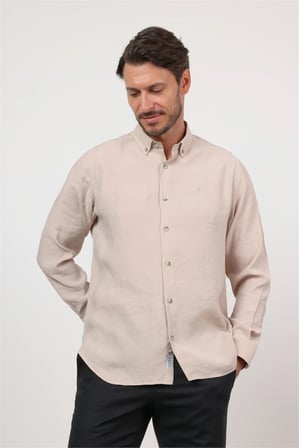Taş Düğmeli Yaka Uzun Kol Cepsiz Slim Fit Modal Gömlek 1004260162