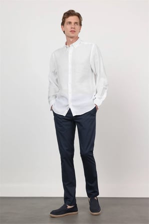 Beyaz Düğmeli Yaka Uzun Kol Cepsiz Slim Fit Modal Gömlek 1004260162