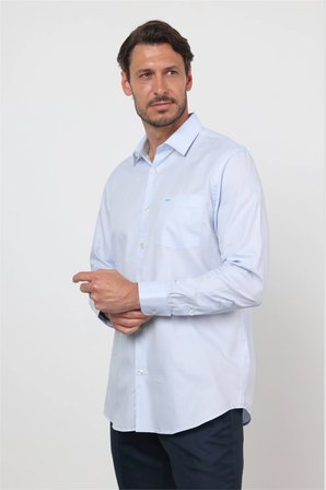 Mavi Sert Yaka Uzun Kol Cepli Comfort Fit %100 Pamuk Gömlek 1004260171
