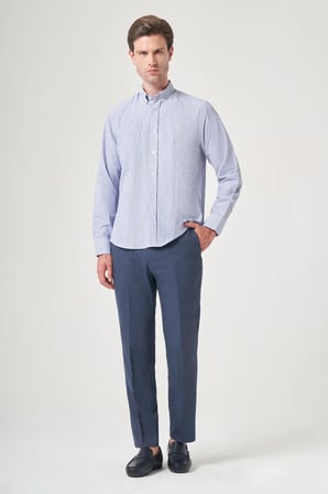 Düğmeli Yaka Uzun Kol Cepsiz Slim Fit Pamuklu Gömlek 1004260205