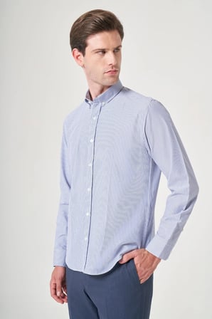 Düğmeli Yaka Uzun Kol Cepsiz Slim Fit Pamuklu Gömlek 1004260205