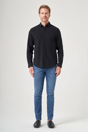 Siyah Biritli Yaka Uzun Kol Cepsiz Slim Fit Pamuklu Gömlek 1004260207