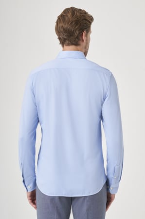 Mavi Tulum Yaka Uzun Kol Cepsiz Örme Slim Fit Pamuklu Gömlek 1004260208