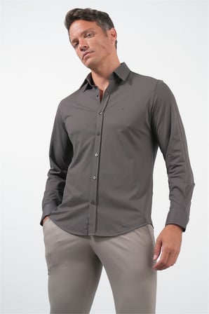Kahverengi Tulum Yaka Uzun Kol Cepsiz Örme Slim Fit Pamuklu Gömlek 1004260208