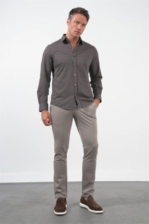 Kahverengi Tulum Yaka Uzun Kol Cepsiz Örme Slim Fit Pamuklu Gömlek 1004260208
