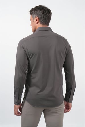 Kahverengi Tulum Yaka Uzun Kol Cepsiz Örme Slim Fit Pamuklu Gömlek 1004260208