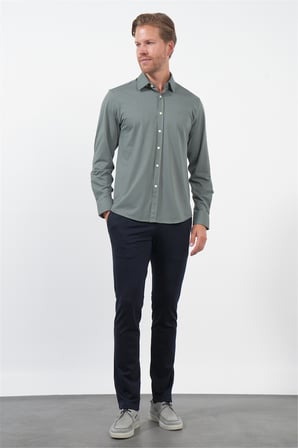 Haki Tulum Yaka Uzun Kol Cepsiz Örme Slim Fit Pamuklu Gömlek 1004260208