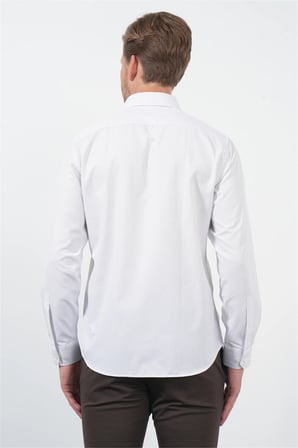 Beyaz-Lila Sert Yaka Uzun Kol Cepsiz Slim Fit Pamuklu Gömlek 1004260210