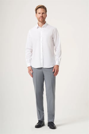 Beyaz Sert Yaka Uzun Kol Cepsiz Slim Fit %100 Pamuk Gömlek 1004260211