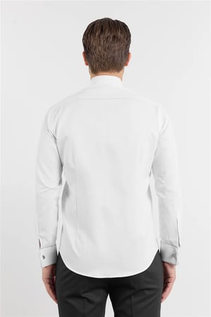 Beyaz Uzun Kol Ata Yaka Düz Pamuklu Slim Fit Gömlek 1004260215