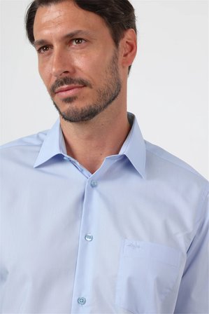 Açık Mavi Sert Yaka Kısa Kol Cepli Comfort Fit Pamuklu Gömlek 1004260258