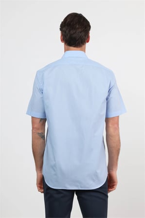 Mexican Mavi Sert Yaka Kısa Kol Cepli Comfort Fit Pamuklu Gömlek 1004260258