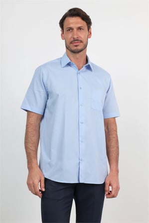 Mexican Mavi Sert Yaka Kısa Kol Cepli Comfort Fit Pamuklu Gömlek 1004260258