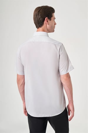 Taş Rengi Sert Yaka Kısa Kol Cepli Comfort Fit Pamuklu Gömlek 1004260258