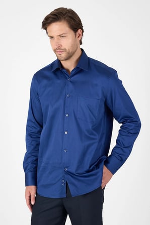 Lacivert Sert Yaka Uzun Kol Cepli Comfort Fit %100 Pamuk Gömlek 1004260323