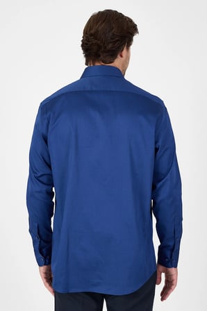 Lacivert Sert Yaka Uzun Kol Cepli Comfort Fit %100 Pamuk Gömlek 1004260323