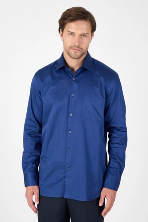 Lacivert Sert Yaka Uzun Kol Cepli Comfort Fit %100 Pamuk Gömlek 1004260323