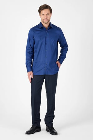 Lacivert Sert Yaka Uzun Kol Cepli Comfort Fit %100 Pamuk Gömlek 1004260323
