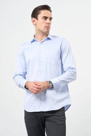 Mavi Sert Yaka Uzun Kol Cepli Comfort Fit %100 Pamuk Gömlek 1004260323