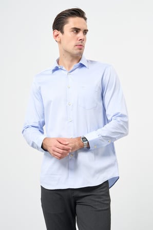 Mavi Sert Yaka Uzun Kol Cepli Comfort Fit %100 Pamuk Gömlek 1004260323