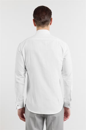 Beyaz Ata Yaka Uzun Kol Cepsiz Slim Fit Pamuklu Gömlek 1004260415