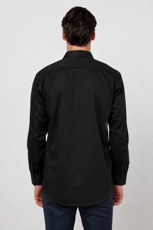 Sert Yaka Uzun Kol Cepli Saten Comfort Fit %100 Pamuk Gömlek 1004260423