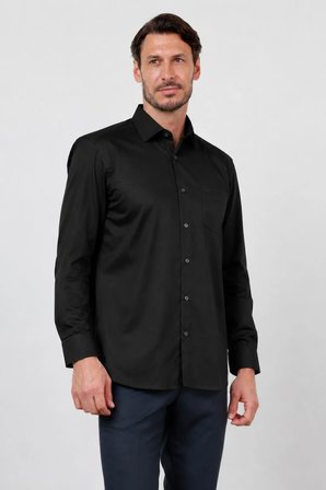 Sert Yaka Uzun Kol Cepli Saten Comfort Fit %100 Pamuk Gömlek 1004260423