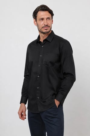 Sert Yaka Uzun Kol Cepli Saten Comfort Fit %100 Pamuk Gömlek 1004260423