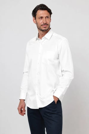 Sert Yaka Uzun Kol Cepli Saten Comfort Fit %100 Pamuk Gömlek 1004260423