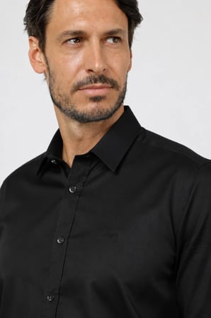 Sert Yaka Uzun Kol Cepsiz Saten Slim Fit %100 Pamuk Gömlek 1004260424