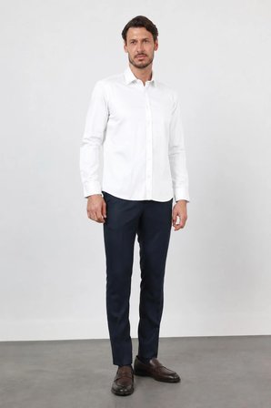 Sert Yaka Uzun Kol Cepsiz Saten Slim Fit %100 Pamuk Gömlek 1004260424