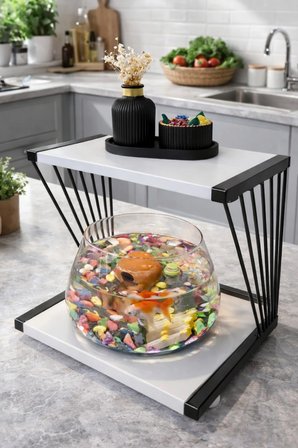 Reyo OK-AY Store Exclusive Modern Fanus Işıklı Beta Akvaryum ve Fanus Siyah-Beyaz