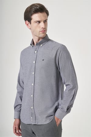 Antrasit Düğmeli Yaka Oxford Slim Fit Pamuklu Gömlek 1004265124