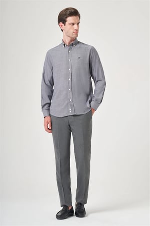 Antrasit Düğmeli Yaka Oxford Slim Fit Pamuklu Gömlek 1004265124