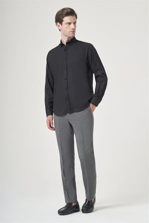Siyah Düğmeli Yaka Oxford Slim Fit Pamuklu Gömlek 1004265124