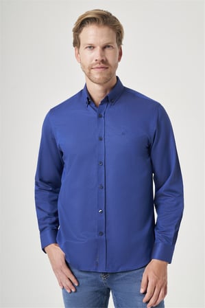 Lacivert Düğmeli Yaka Oxford Slim Fit Pamuklu Gömlek 1004265124