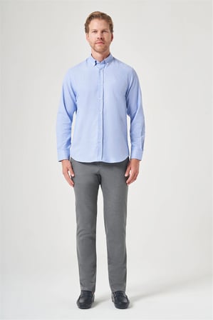 Mavi Düğmeli Yaka Oxford Slim Fit Pamuklu Gömlek 1004265124