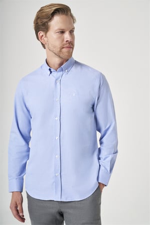 Mavi Düğmeli Yaka Oxford Slim Fit Pamuklu Gömlek 1004265124