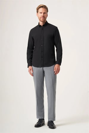 Siyah Düğmeli Yaka Oxford Slim Fit Pamuklu Gömlek 1004265125