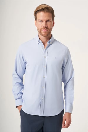 Mavi Düğmeli Yaka Oxford Slim Fit Pamuklu Gömlek 1004265125