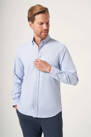Mavi Düğmeli Yaka Oxford Slim Fit Pamuklu Gömlek 1004265125