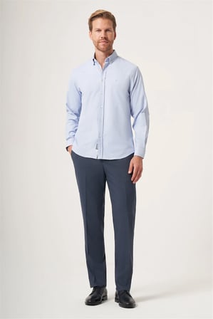 Mavi Düğmeli Yaka Oxford Slim Fit Pamuklu Gömlek 1004265125