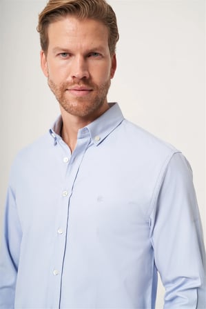 Mavi Düğmeli Yaka Oxford Slim Fit Pamuklu Gömlek 1004265125