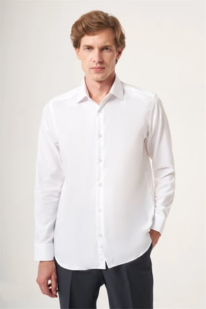 Beyaz İtalyan Yaka Oxford Slim Fit Kolay Ütü Pamuklu Gömlek 1004265270