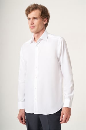 Beyaz İtalyan Yaka Oxford Slim Fit Kolay Ütü Pamuklu Gömlek 1004265270