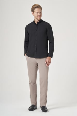 Siyah Düğmeli Yaka Oxford Slim Fit Pamuklu Gömlek 1004265284