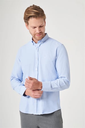 Mavi Düğmeli Yaka Oxford Slim Fit Pamuklu Gömlek 1004265284