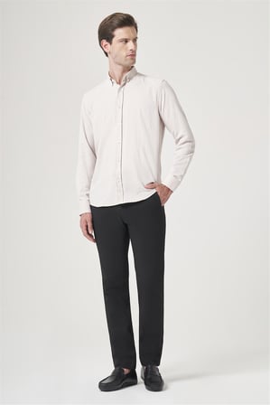 Bej Düğmeli Yaka Oxford Slim Fit Pamuklu Gömlek 1004265284