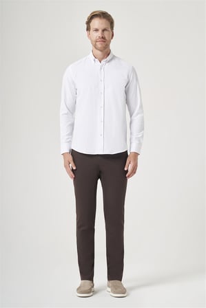 Beyaz Düğmeli Yaka Oxford Slim Fit Pamuklu Gömlek 1004265284