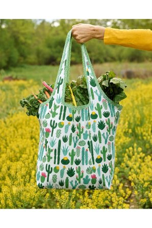 Tarzını Seç Katlanabilir Cepli Bez Market Çantası 44x48 cm – Kaktüs Desenli Alışveriş Çantası